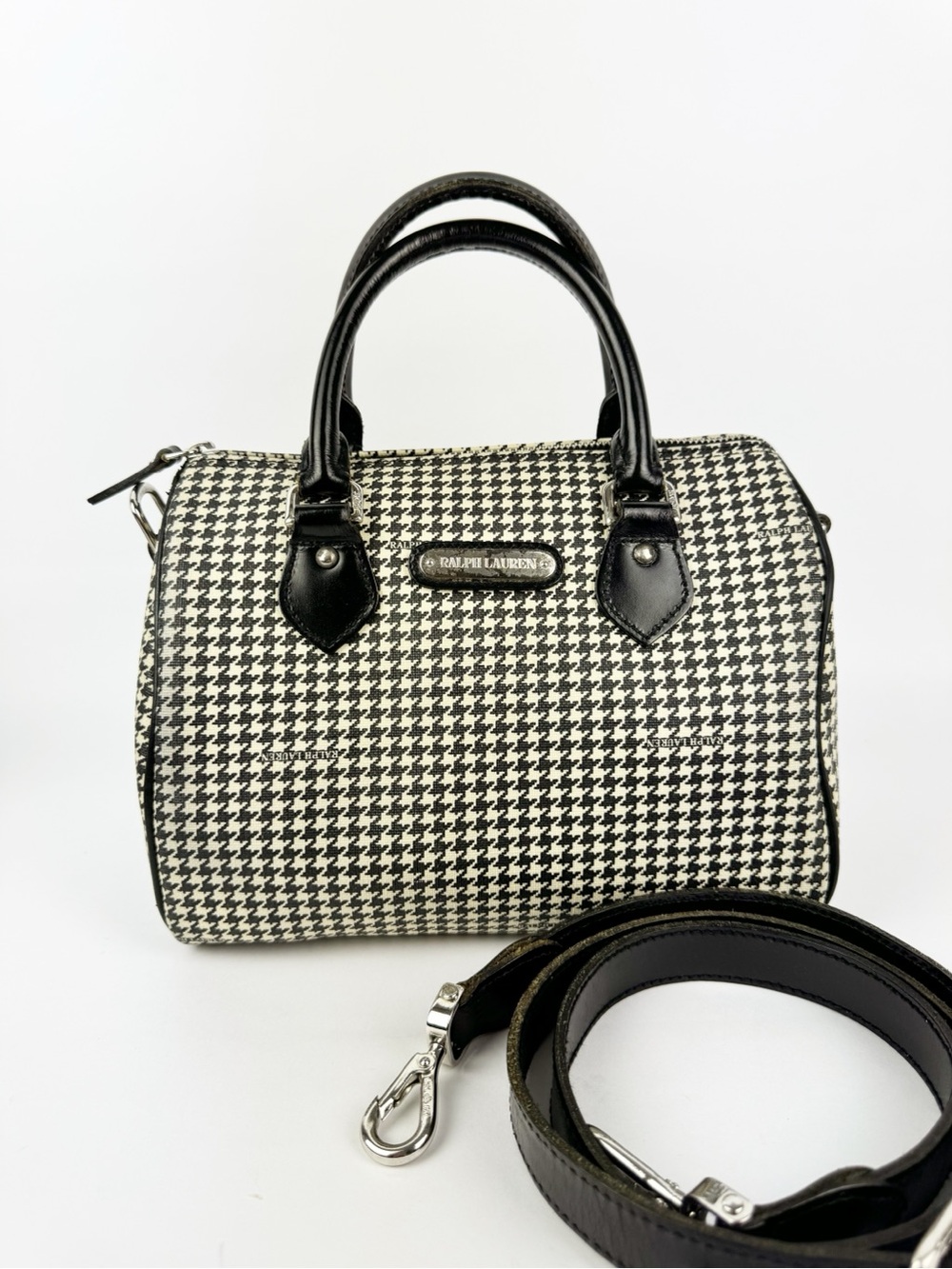 Vintage Ralph Lauren Houndstooth Small Boston Satchel Crossbody Bag